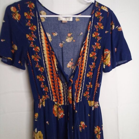 Band Of Gypsies Romper Jumpsuit Women S Short Sleeve Pants Boho Floral Blue - Picture 3 of 15